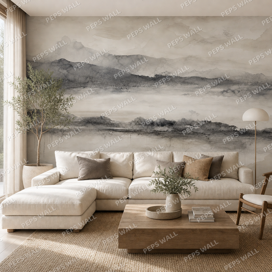 Ink Horizon wallpaper in a Dubai living room - Peps Wall
