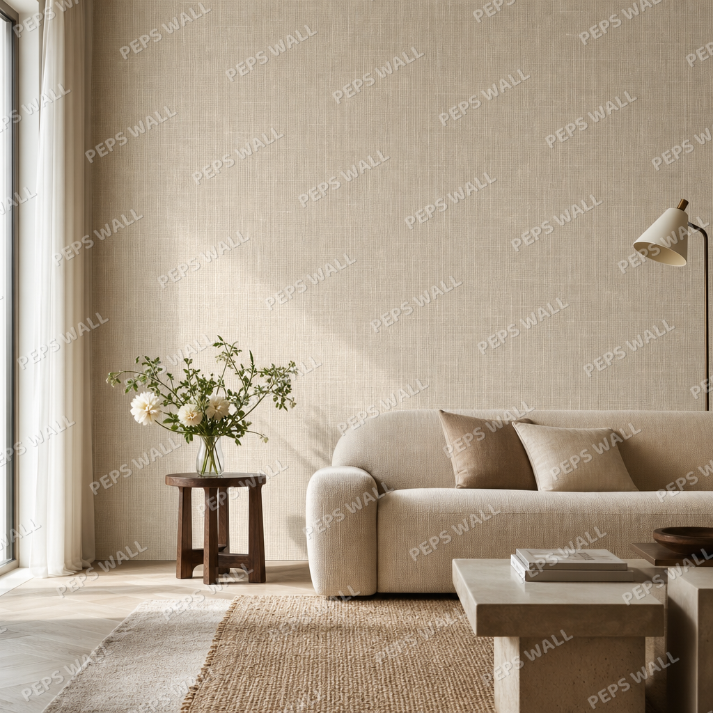 Ivory Linen Weave living room wallpaper - custom mural printed and installed in Dubai