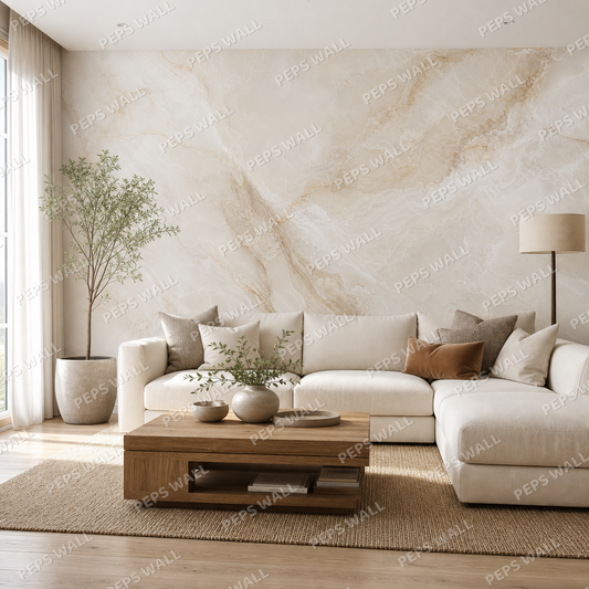 Ivory Silk Marble wallpaper in a Dubai living room - Peps Wall