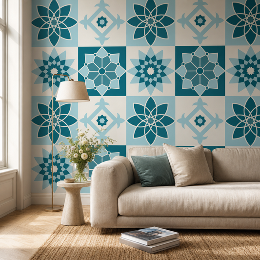 Jaen living room wallpaper - custom mural printed and installed in Dubai