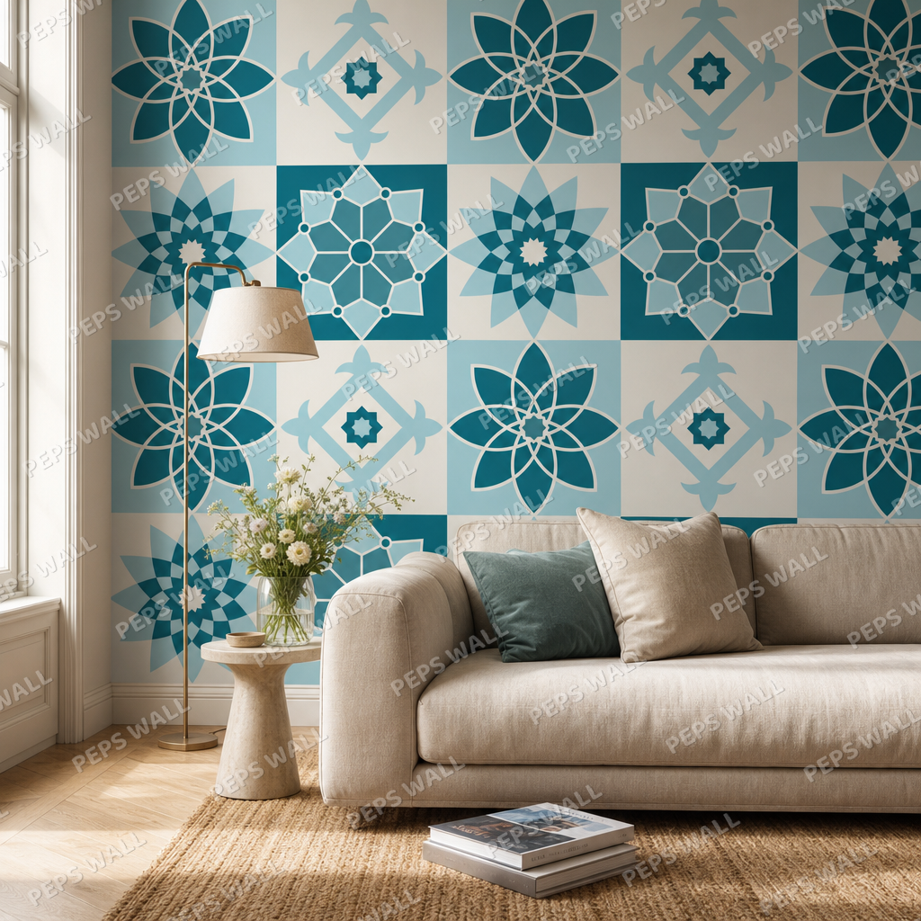 Jaen living room wallpaper - custom mural printed and installed in Dubai