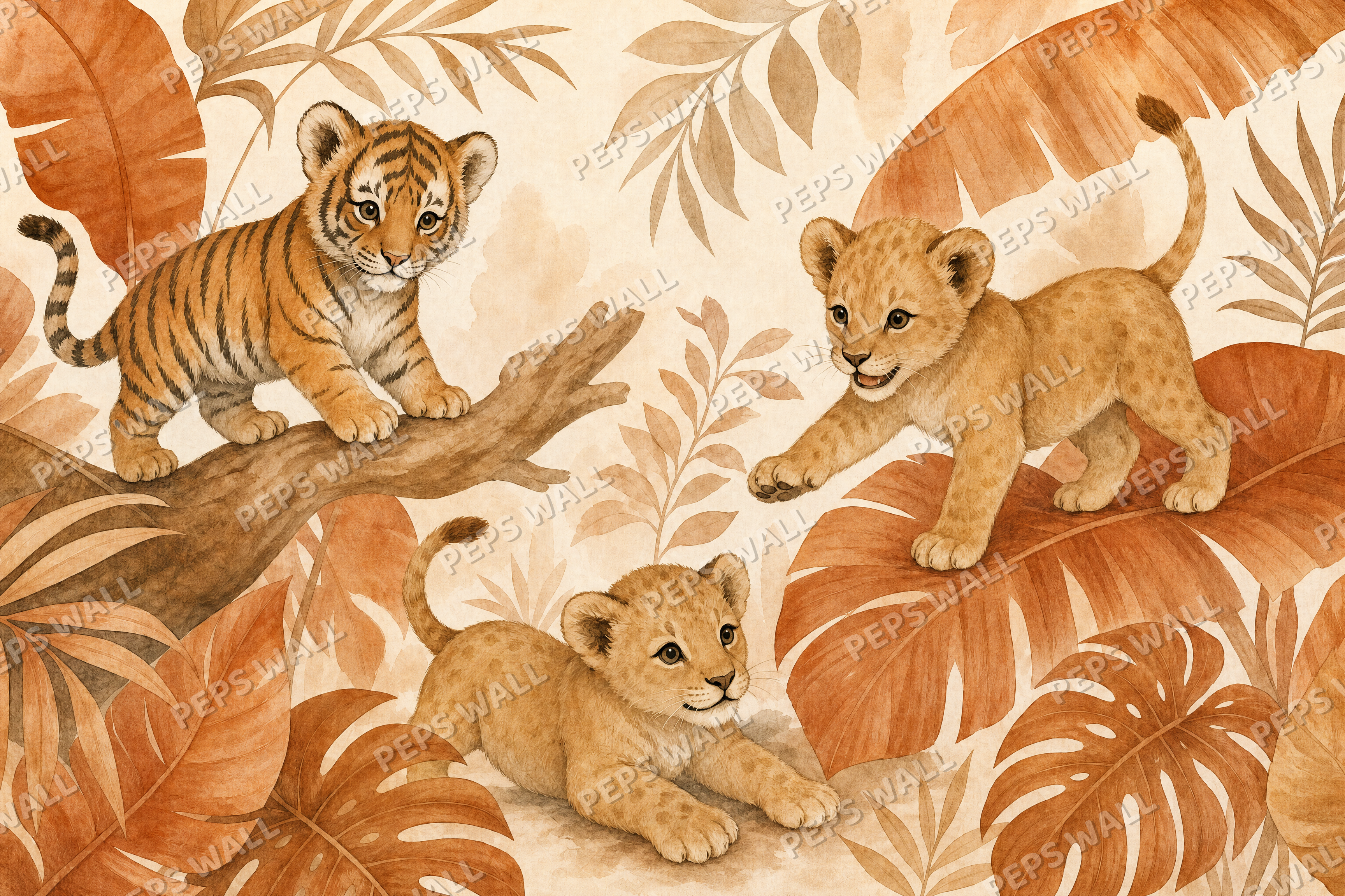 Little Jungle Cubs - made-to-measure wall mural design by Peps Wall Dubai