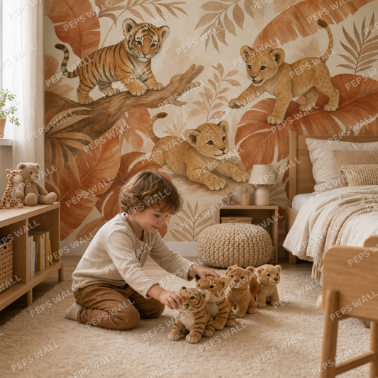 Little Jungle Cubs wallpaper in a Dubai kids bedroom - Peps Wall