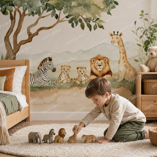 Jungle Meet kids room wallpaper - custom mural printed and installed in Dubai