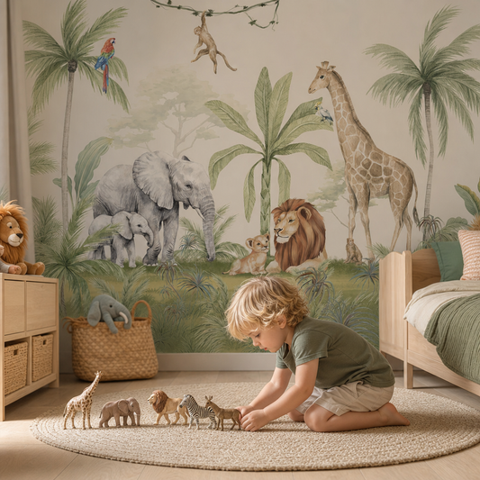 Jungle Scene kids room wallpaper - custom mural printed and installed in Dubai