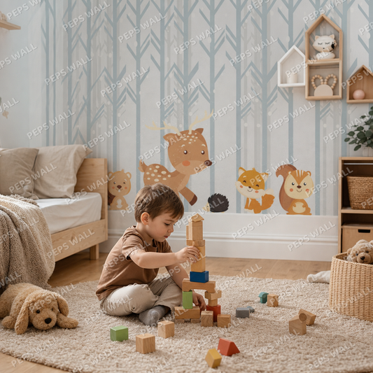 Kid in the forrest kids room wallpaper - custom mural printed and installed in Dubai