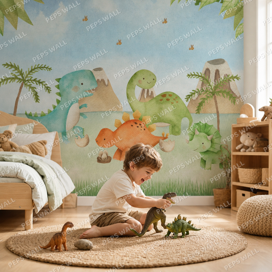 Kids Dino Dreamland kids room wallpaper - custom mural printed and installed in Dubai