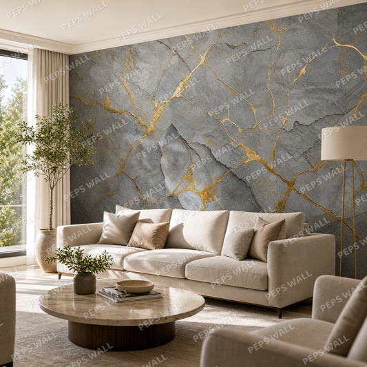 Kintsugi wallpaper in a Dubai living room - Peps Wall