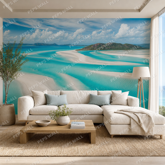 Turquoise Lagoon wallpaper in a Dubai living room - Peps Wall