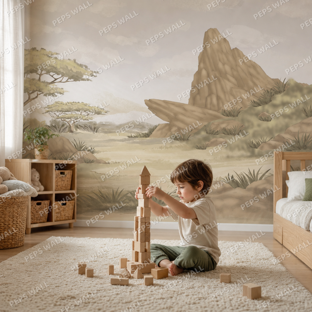 Landscape kids room wallpaper - custom mural printed and installed in Dubai