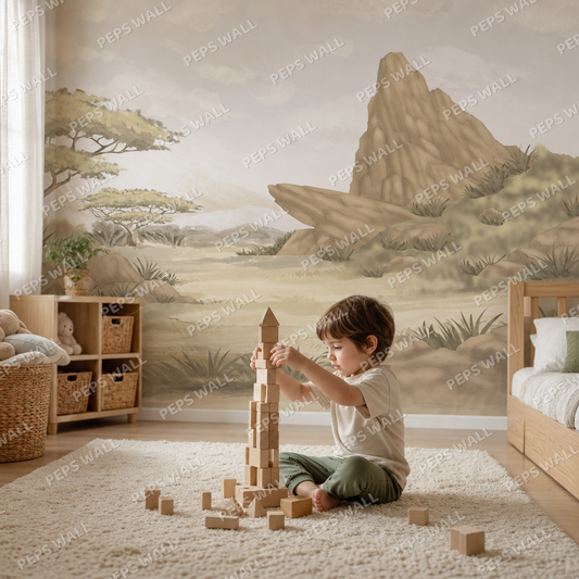 Landscape kids room wallpaper - custom mural printed and installed in Dubai