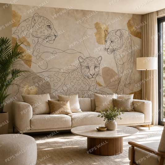 Leopard Lines wallpaper in a Dubai living room - Peps Wall