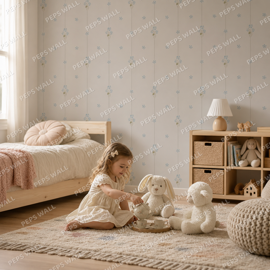 Light Blue Flowers kids room wallpaper - custom mural printed and installed in Dubai