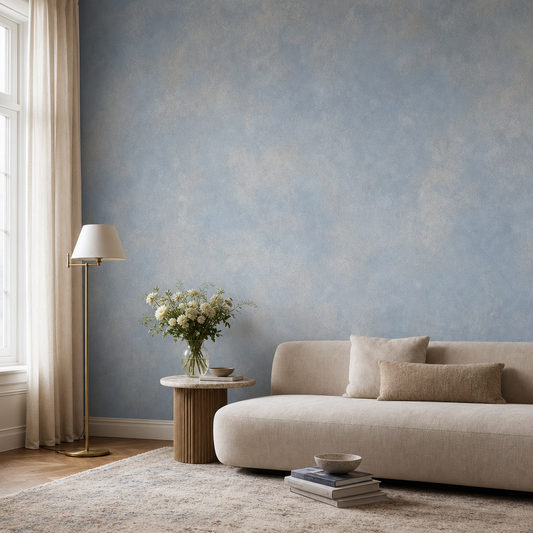 Light Blue Wash living room wallpaper - custom mural printed and installed in Dubai