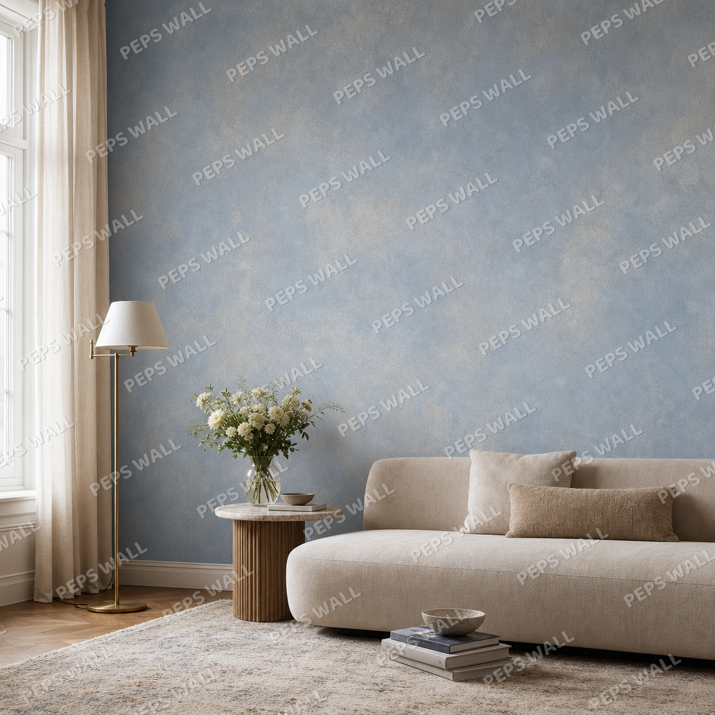 Light Blue Wash living room wallpaper - custom mural printed and installed in Dubai
