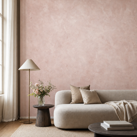 Light Pink Wash living room wallpaper - custom mural printed and installed in Dubai