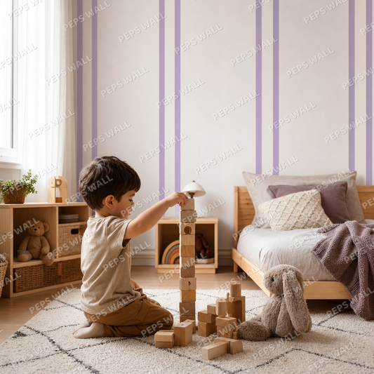 Lilac Stripe Banker kids room wallpaper - custom mural printed and installed in Dubai