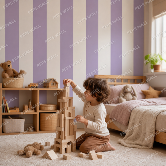 Lilac Stripe Classic kids room wallpaper - custom mural printed and installed in Dubai