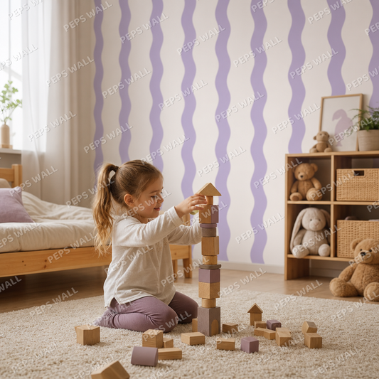 Lilac Stripe Handdrawn kids room wallpaper - custom mural printed and installed in Dubai