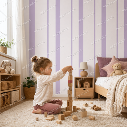Lilac Stripe Rhythm kids room wallpaper - custom mural printed and installed in Dubai