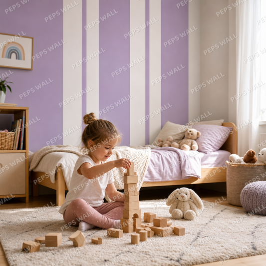 Lilac Stripe Vintage kids room wallpaper - custom mural printed and installed in Dubai