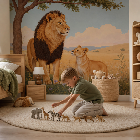 Lion & Cub kids room wallpaper - custom mural printed and installed in Dubai