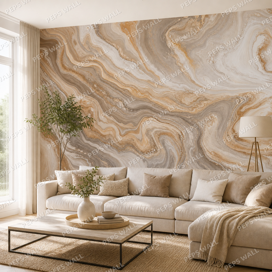 Liquid Neutrals wallpaper in a Dubai living room - Peps Wall