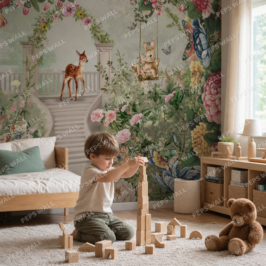 Little Forrest kids room wallpaper - custom mural printed and installed in Dubai