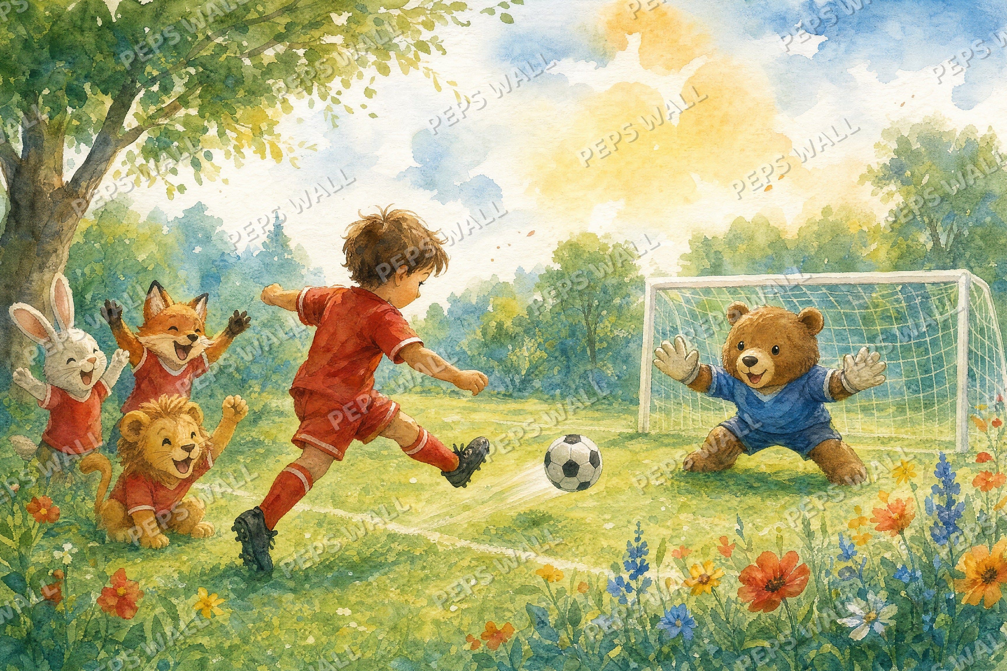Little Striker - Watercolor full wall mural design