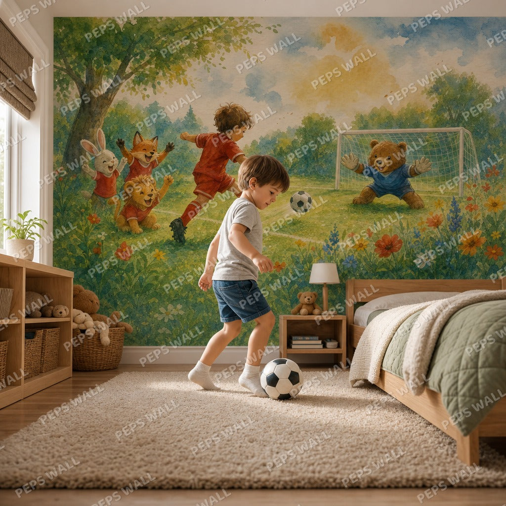 Little Striker - Watercolor wallpaper mural — kids room mockup