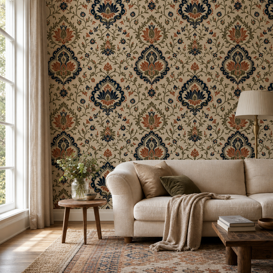 Mandala Medallion living room wallpaper - custom mural printed and installed in Dubai