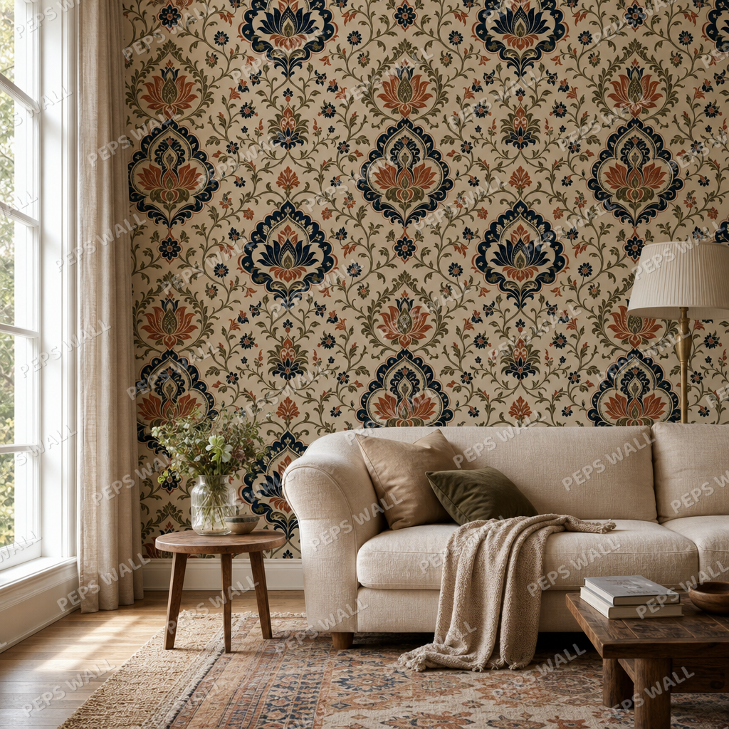 Mandala Medallion living room wallpaper - custom mural printed and installed in Dubai