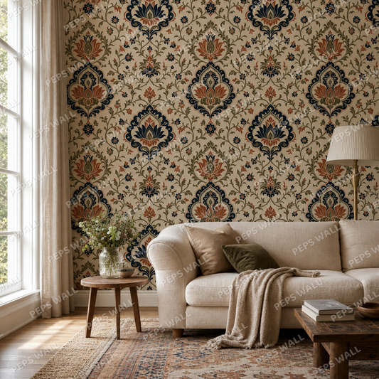 Mandala Medallion living room wallpaper - custom mural printed and installed in Dubai