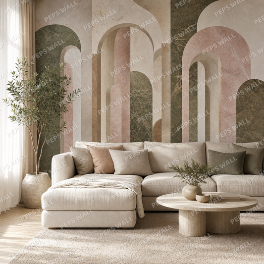 Marble Arches wallpaper in a Dubai living room - Peps Wall