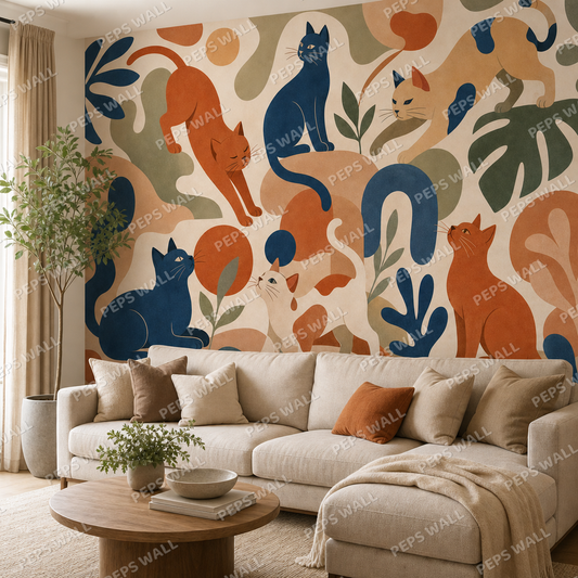Cats after Matisse wallpaper in a Dubai living room - Peps Wall