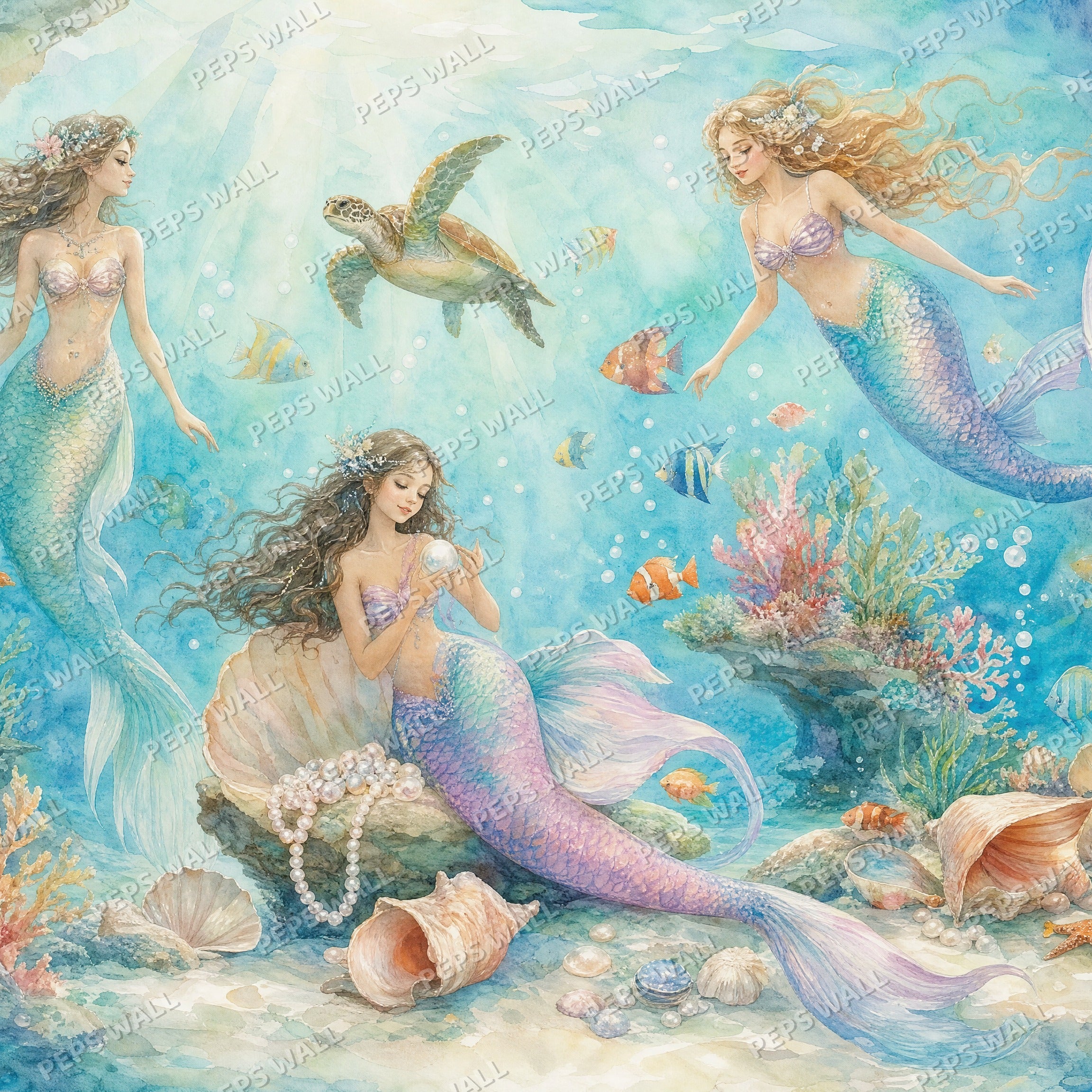 Mermaid Lagoon - Watercolor wallpaper design
