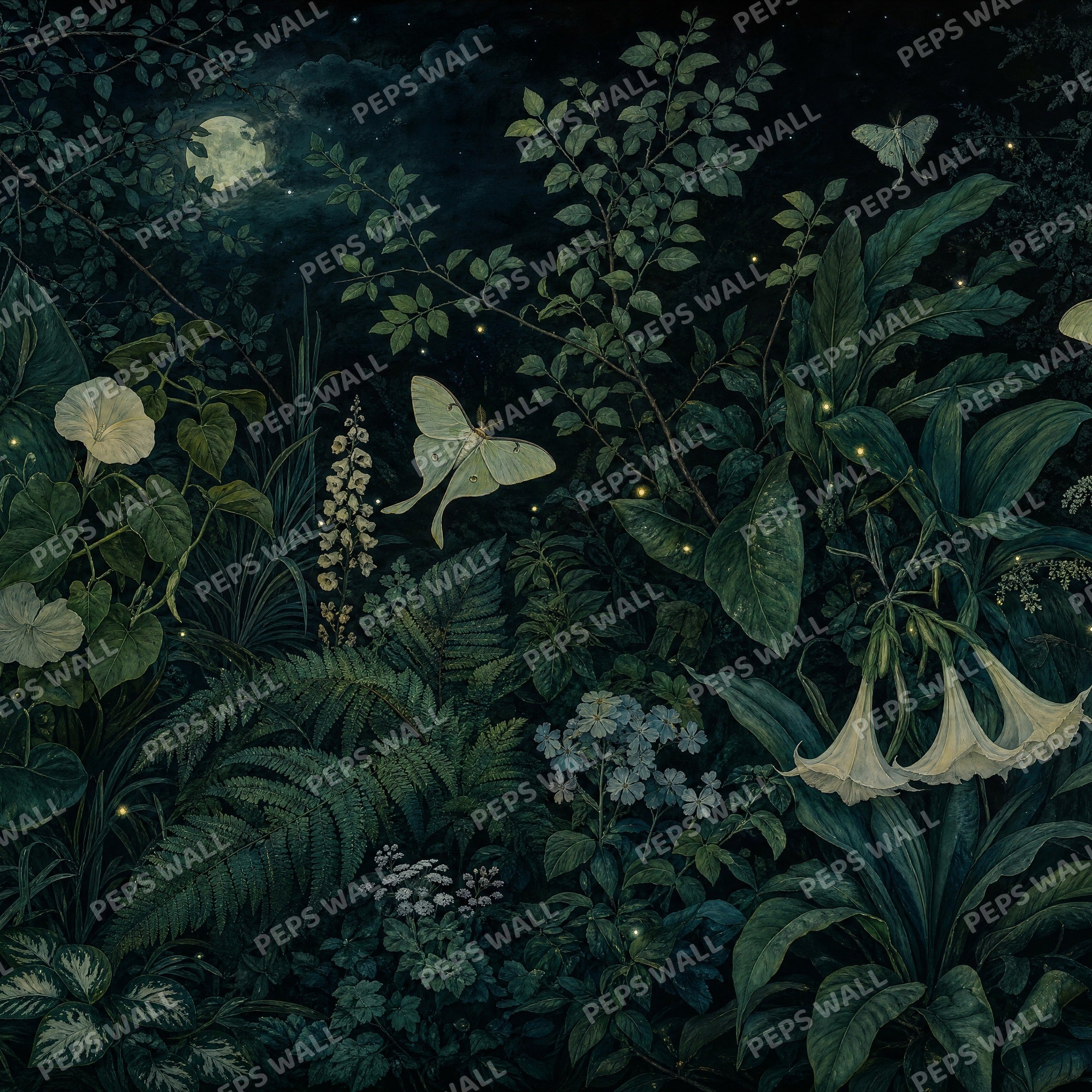 Midnight Garden - Dark Botanical wallpaper design