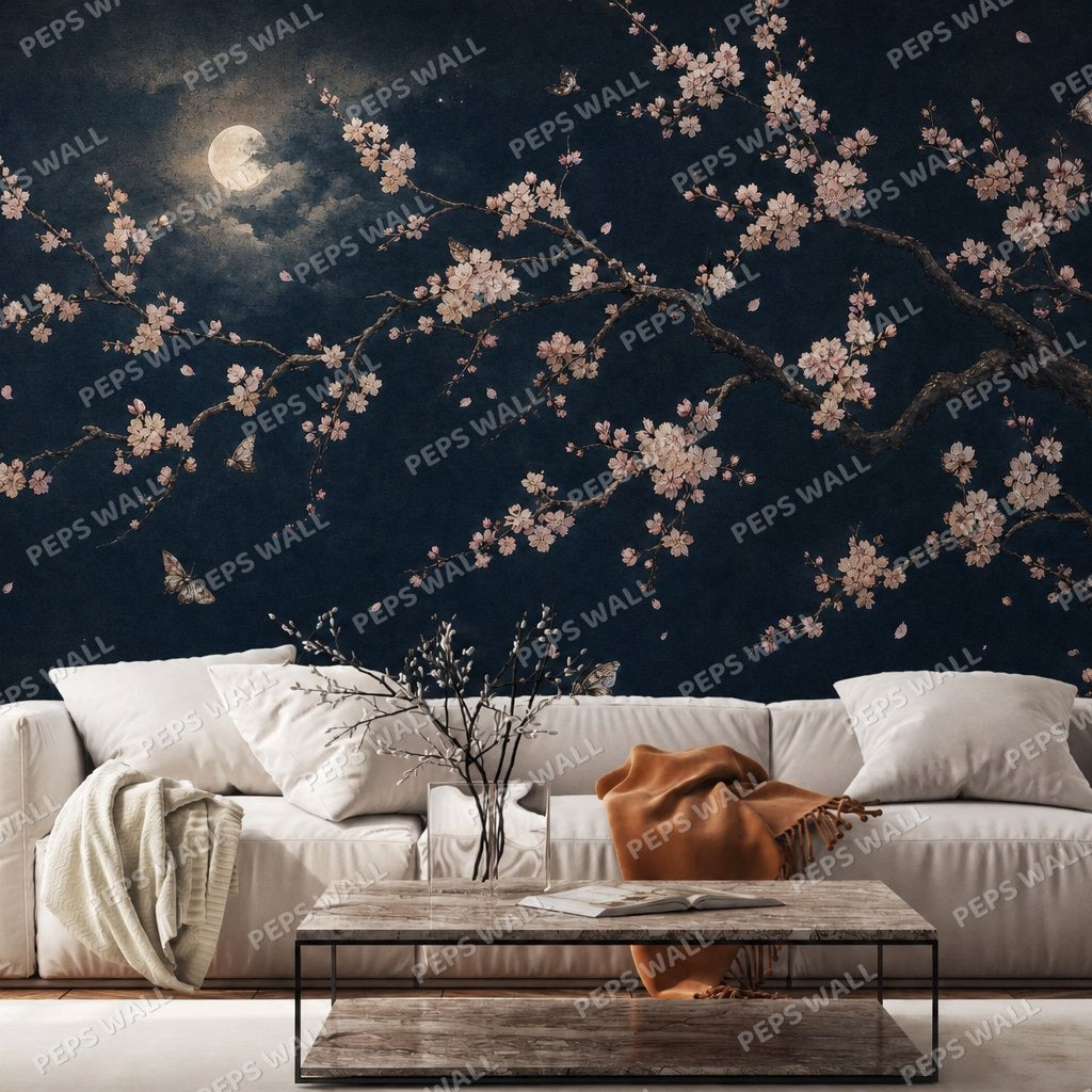 Midnight Sakura — cherry blossom wallpaper Dubai, Peps Wall
