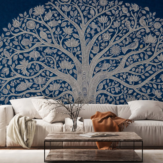 Mithila Blue — indian wallpaper Dubai, Peps Wall