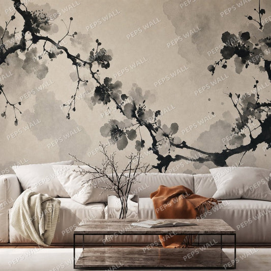 Mono Ink Blossom — cherry blossom wallpaper Dubai, Peps Wall
