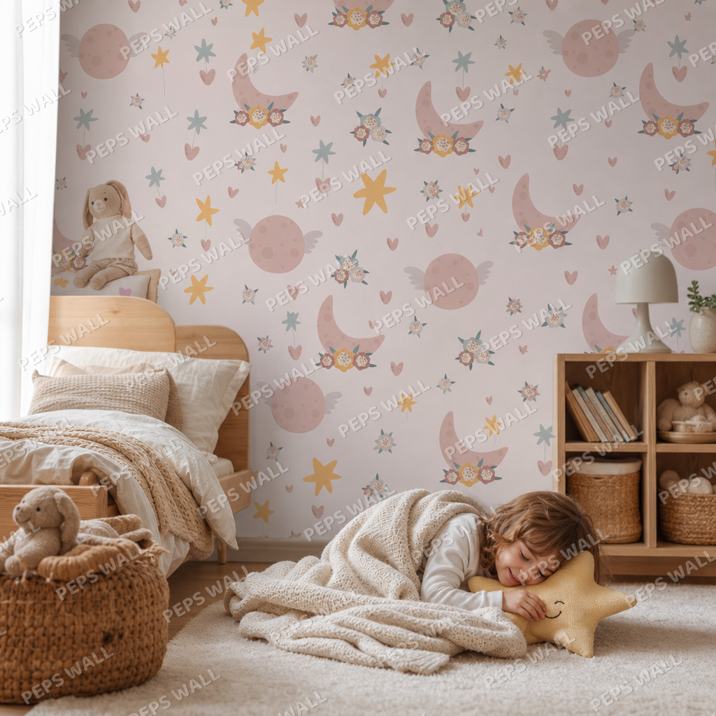 Moons kids room wallpaper - custom mural printed and installed in Dubai
