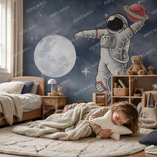Moonwalk kids room wallpaper - custom mural printed and installed in Dubai