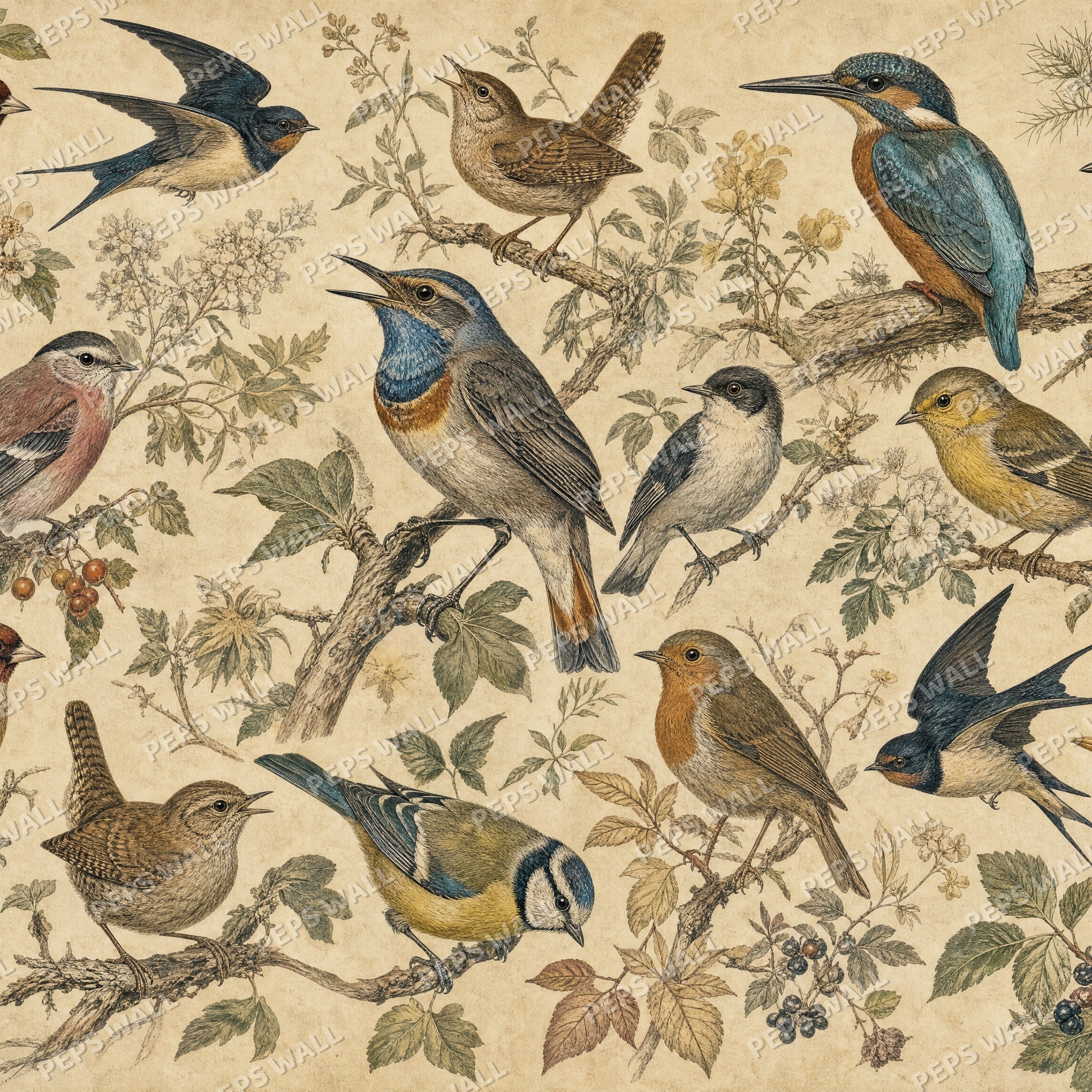 Natural History Birds - Vintage Plates wallpaper design