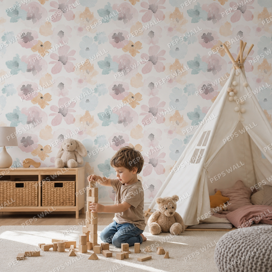 Nature’s Palette kids room wallpaper - custom mural printed and installed in Dubai