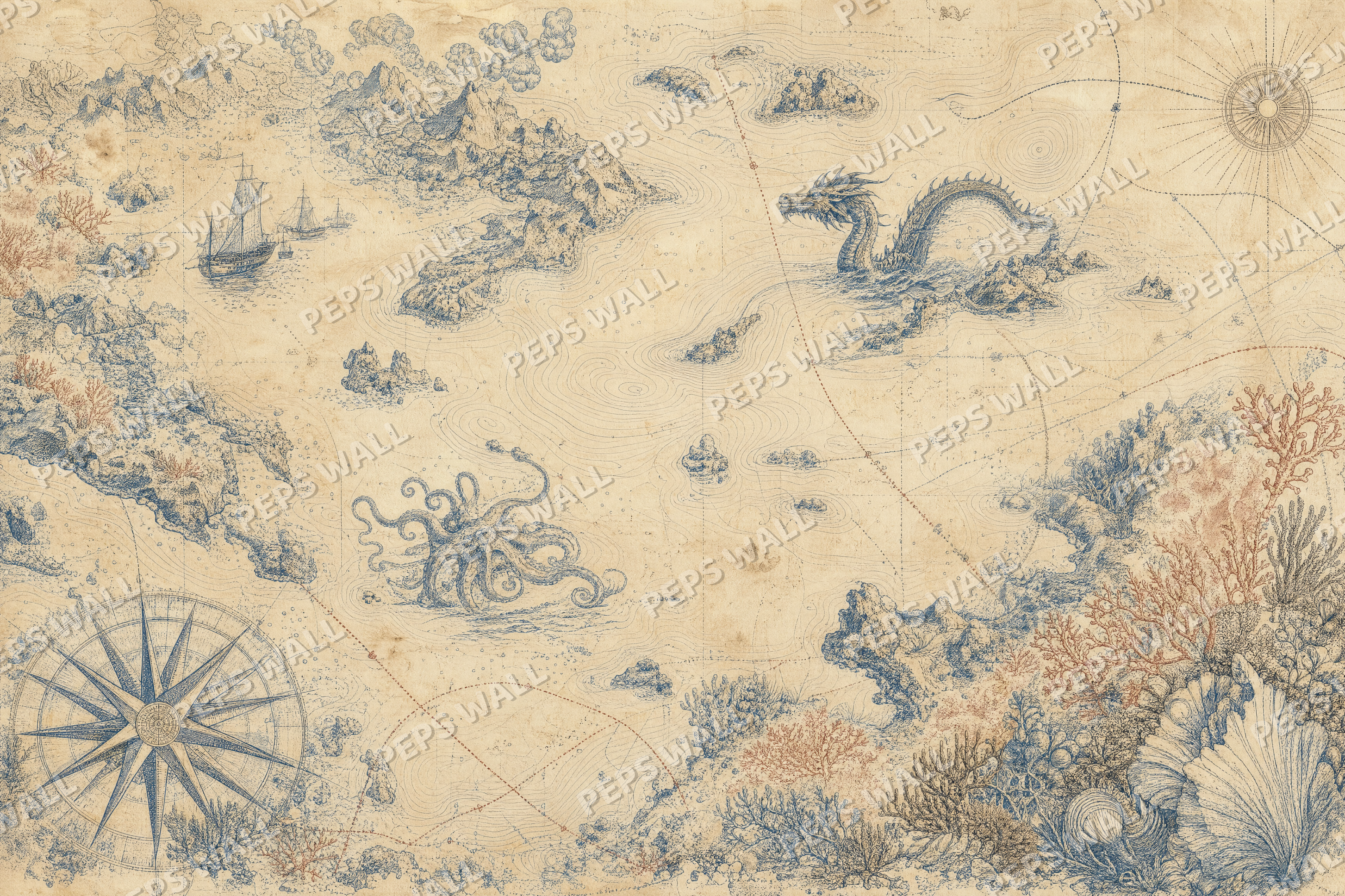 Vintage Nautical Chart - made-to-measure wall mural design by Peps Wall Dubai