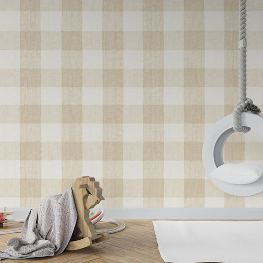 Neutral Gingham — gingham wallpaper mural, Peps Wall Dubai