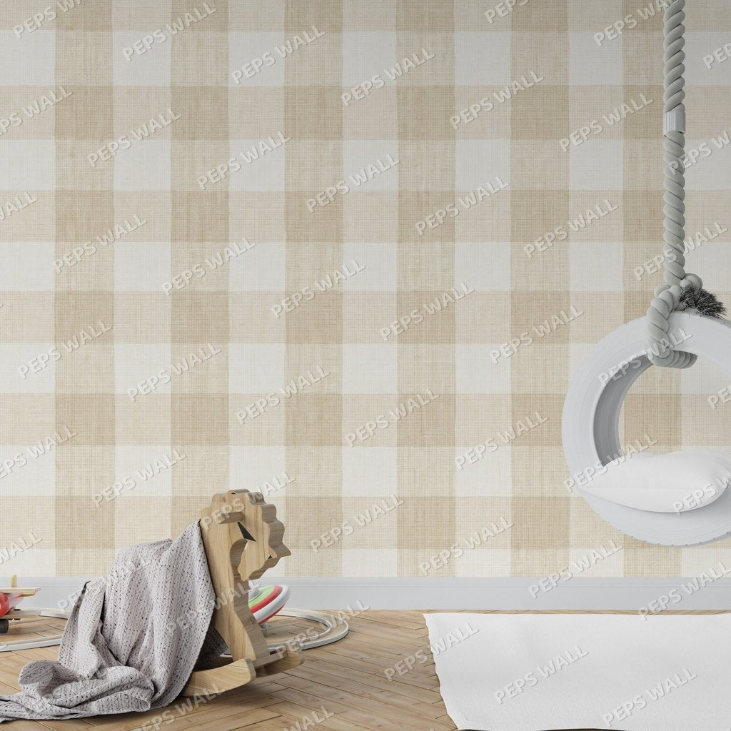 Neutral Gingham — gingham wallpaper mural, Peps Wall Dubai