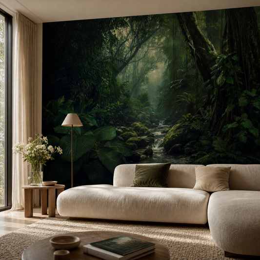 Night Jungle living room wallpaper - custom mural printed and installed in Dubai