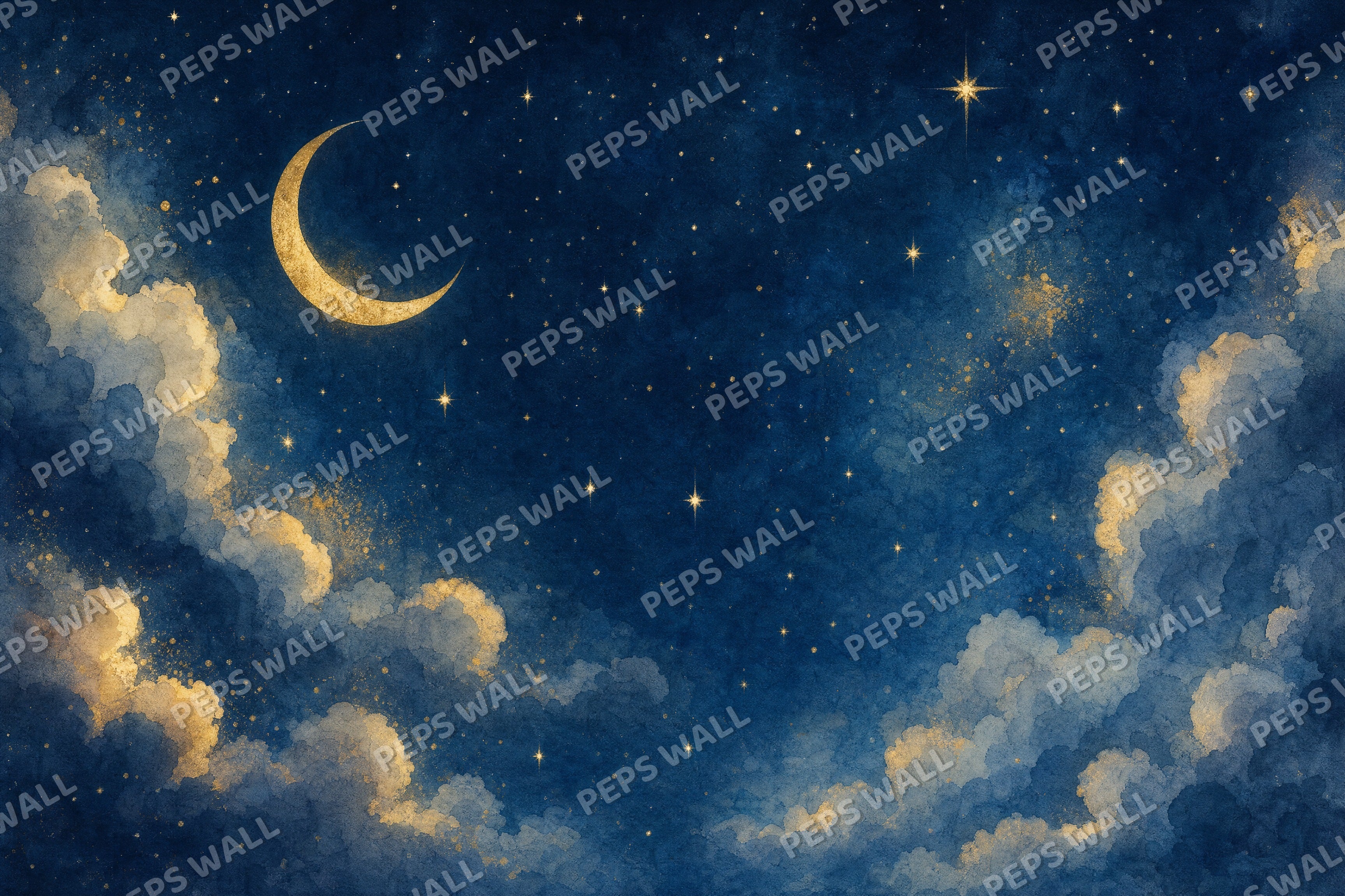 Night Sky Lullaby - Navy Stars full wall mural design