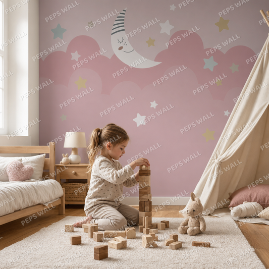 Nuit en Rose kids room wallpaper - custom mural printed and installed in Dubai